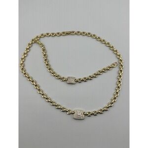 Gold Tone Pave Crystal Station Link Necklace and Bracelet Set Bold Glamour